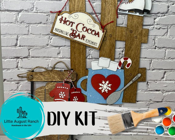 Interchangeable Fence Paint Kit - Hot Cocoa Bar on Fence Door Hanger DIY Fall Kit - Paint it Yourself Fall Kit - Winter DIY Door Hanger