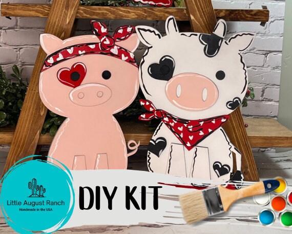 DIY Valentines Decor - Cute Valentine Farm Animals - Kids Valentine DIY Kit - Valentine Cow - Valentine Pig