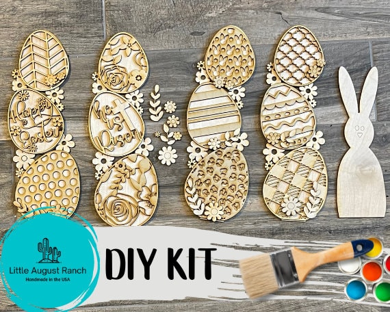 Stacked Easter Egg DIY Kit- Paint it Yourself Spring Kit - Tiered Tray Companion - Wood Blanks Easter Eggs
