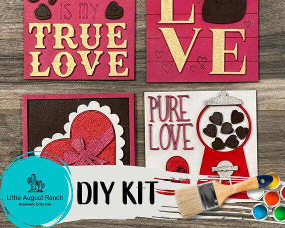 Tiered Tray - Valentine DIY Leaning Ladder Insert Kit  - Interchangeable Holiday Decor - Chocolate Candy DIY Wood Tile