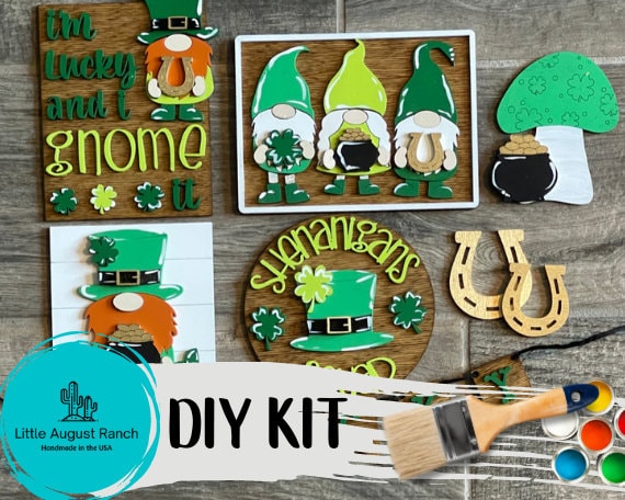 DIY St Patrick's Day Gnome Tiered Tray - Leprechaun Tier Tray Bundle - Tiered Tray Decor Bundle DIY - Shenanigans Shelf Decor