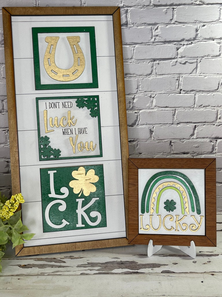 St Patricks Tiered Tray Decor - Lucky Interchangeable Ladder and Tiered Tray Decor - Shamrock Handcrafted Wood Decor