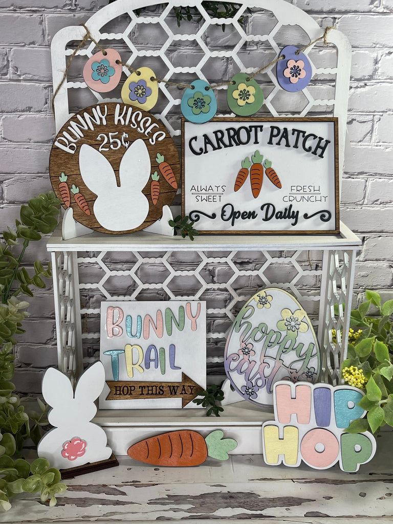 Easter Tiered Tray - Easter Bunny Finished Tier Tray Bundle - Easter Egg - Bunny Trail - Carrot Patch - Spring Kit Sign