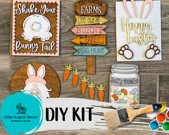 DIY Easter Tiered Tray - Easter Bunny Tier Tray Bundle - Easter Gnome  - Jelly Bean Jar - Direction Arrow - Spring Kit Sign - Wood Blanks