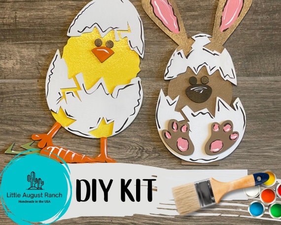 DIY Easter Decor - Baby Easter Chick - Baby Easter Bunny - Hatching Egg Decor -Easter Paint Kit Wood Blanks