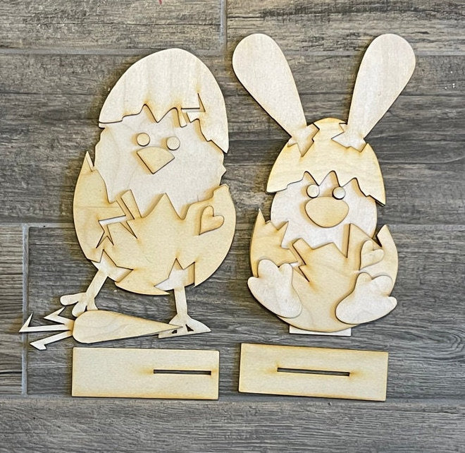 DIY Easter Decor - Baby Easter Chick - Baby Easter Bunny - Hatching Egg Decor -Easter Paint Kit Wood Blanks