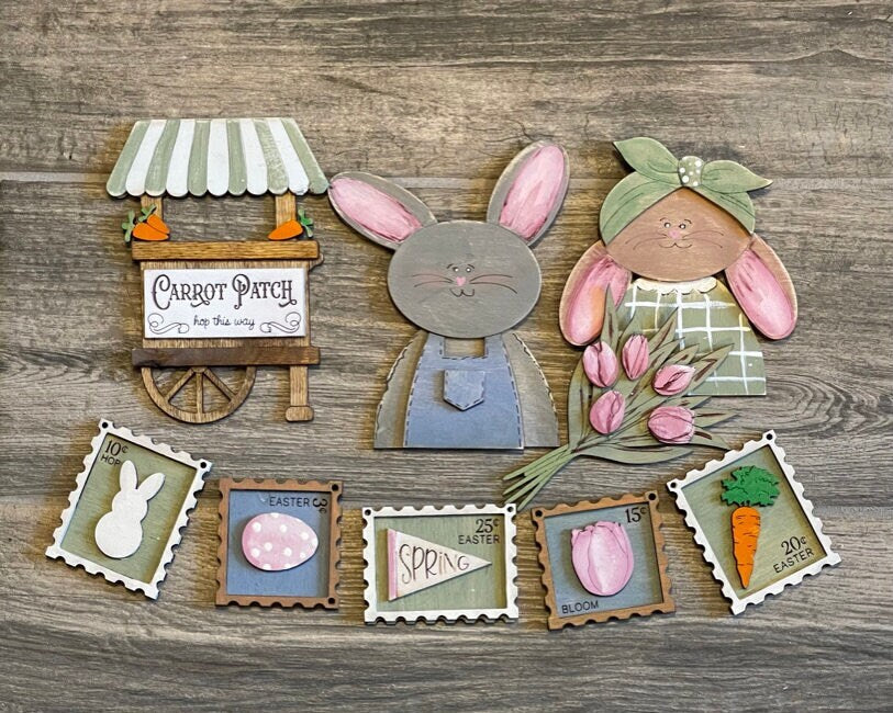 Easter Tiered Tray - Easter Bunny Finished Tier Tray Bundle - Easter Egg - Bunny Trail - Carrot Patch - Spring Kit Sign