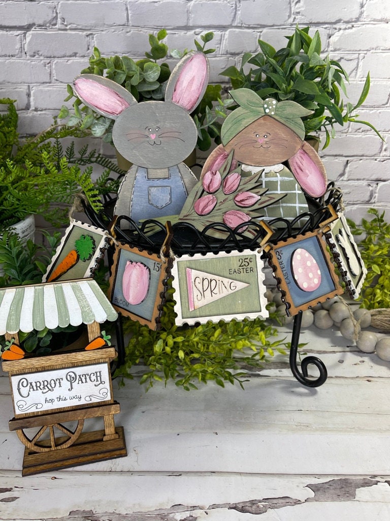 Easter Tiered Tray - Easter Bunny Finished Tier Tray Bundle - Easter Egg - Bunny Trail - Carrot Patch - Spring Kit Sign