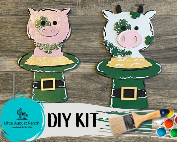 DIY St Patrick's Decor - Cute Irish Animals - Kids St Patty DIY Kit - St Patty's Shelf Decor - Cow & Pig Decor