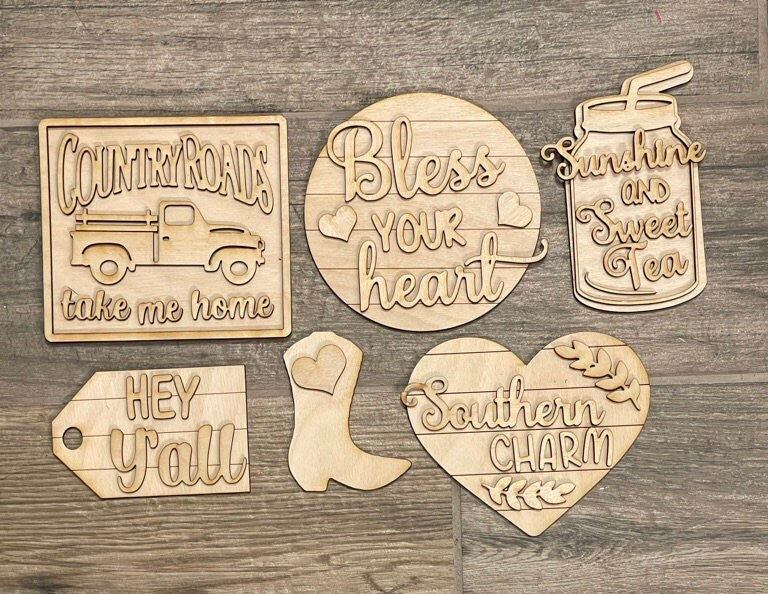Southern Tiered Tray Decor Bundle DIY - Sweet Tea - Bless Your Heart - Y'all - Boot - Southern Wood Blanks