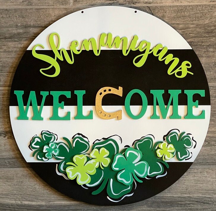St Patricks  Door Hanger DIY Kit - Shenanigans Welcome Paint Kit Wall Hanging - Irish Wood Blank Decor