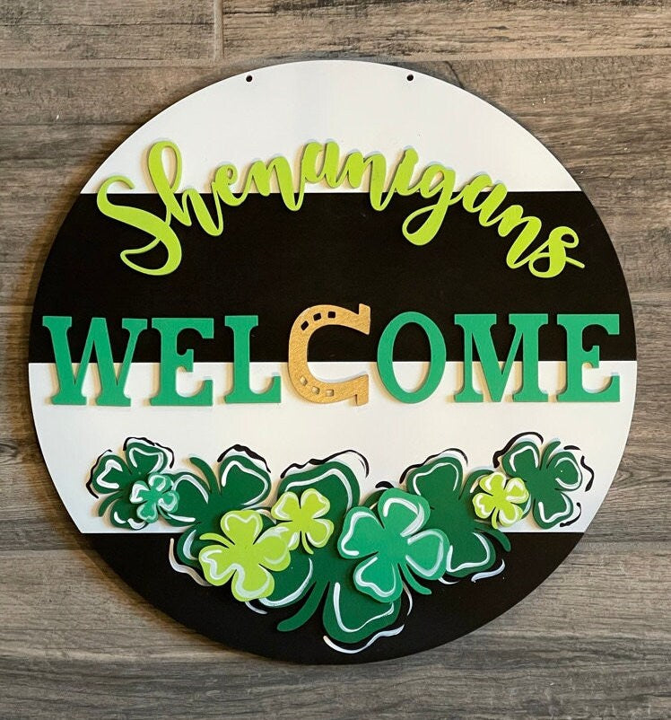 St Patrick's Day Door Hanger - Welcome Shenanigans Wall Hanging