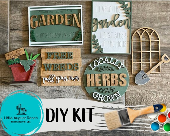 DIY Garden Tiered Tray - Herb Garden Tier Tray Bundle - Free Weeds - Potted Plant Wood Blanks - Paint Kit