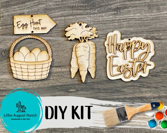 Easter Basket Tags - Wood Blanks for Beaded Garland and Tags - Paint it Yourself DIY Kit - Happy Easter Wood Blanks