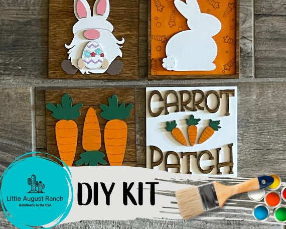 Tiered Tray Easter - DIY Leaning Ladder Insert Kit - Interchangeable Decor - Bunny Trail - Easter Bunny - Carrot Patch