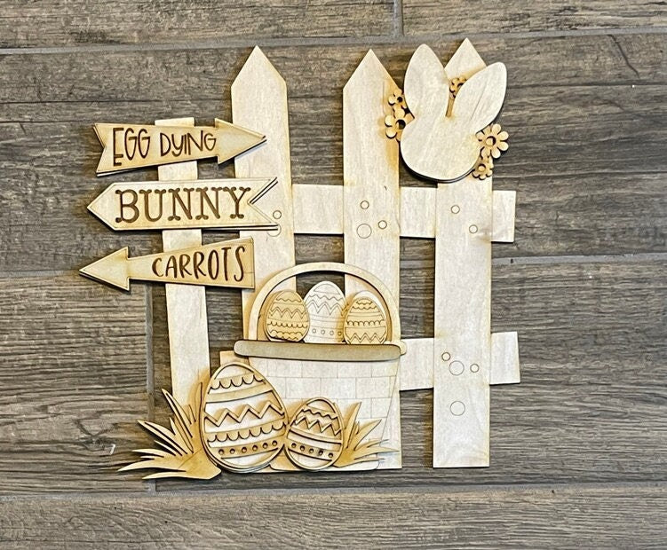 Interchangeable Fence Paint Kit - Easter Bunny on Fence Door Hanger DIY Fall Kit - Paint it Yourself Fall Kit for Adult