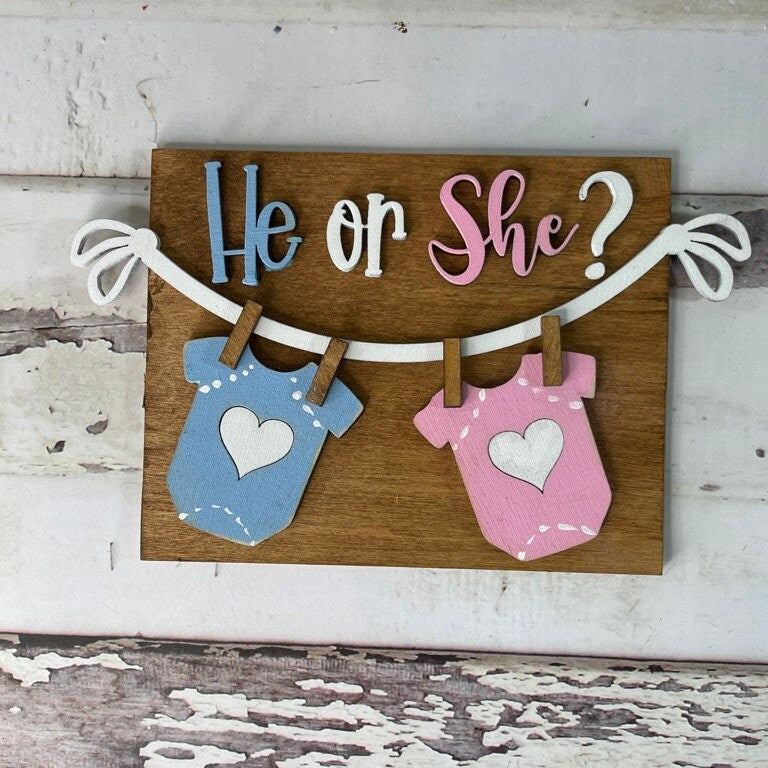 BabyTiered Tray - Hand painted Wood Baby Shower Decor - Shelf Sitter Bundle - Gender Reveal