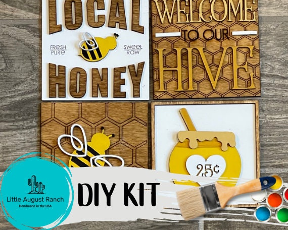 Honey Bee Leaning Ladder Insert Kit - Tiered Tray Paint Kit - Interchangeable Everyday Decor - Handmade Wood Decor Kit - Local Honey
