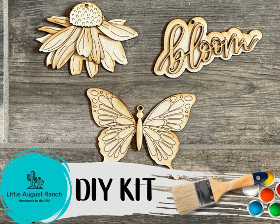 Wood Blanks for Beaded Garland and Tags - Paint it Yourself DIY Kit - Bloom Butterfly Wood Blank