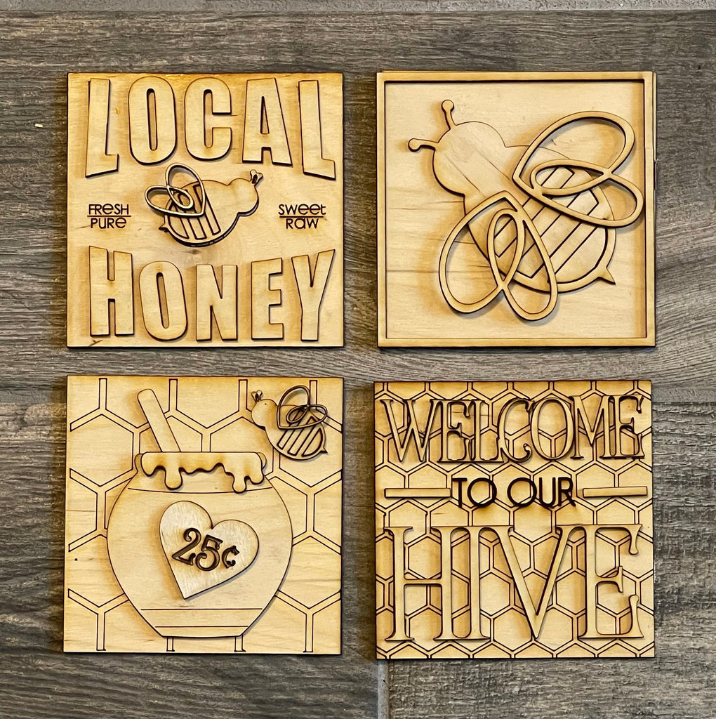 Honey Bee Leaning Ladder Insert Kit - Tiered Tray Paint Kit - Interchangeable Everyday Decor - Handmade Wood Decor Kit - Local Honey