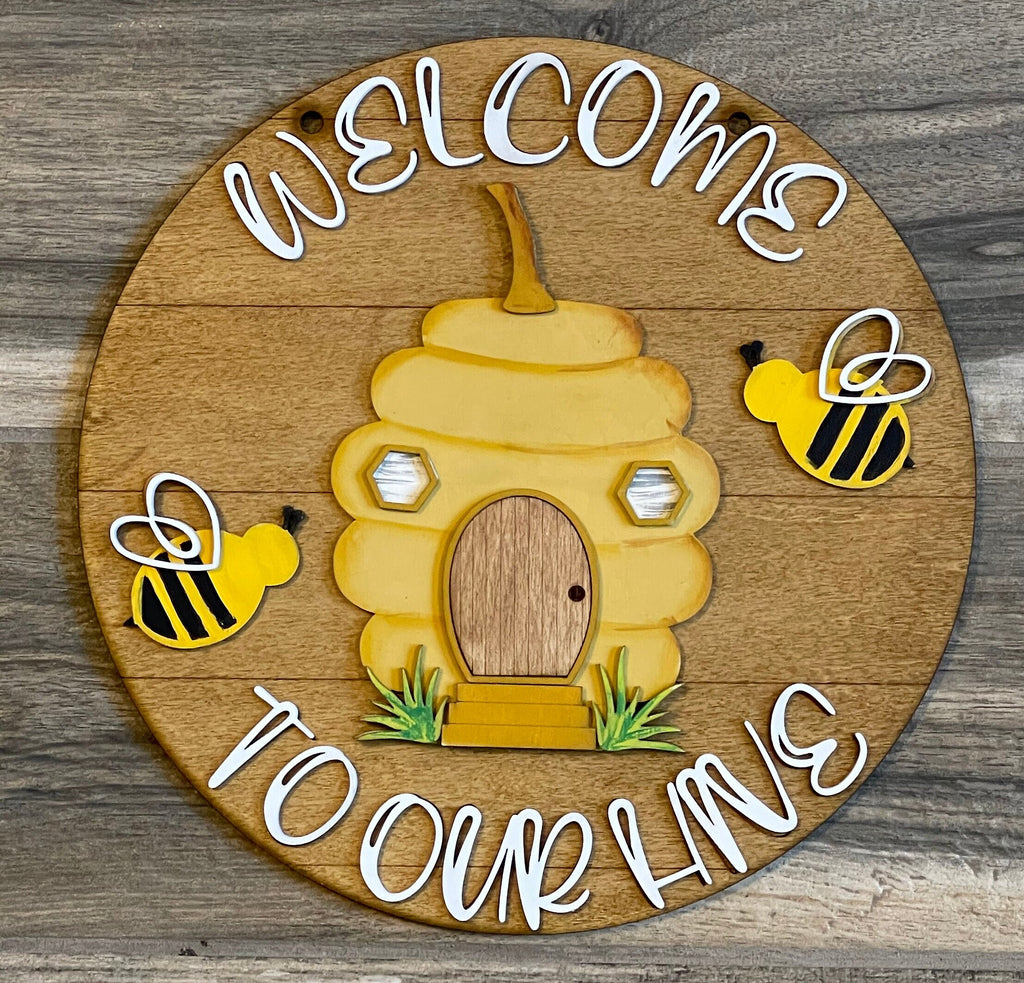 DIY Honey Bee Door Hanger- Paint it Yourself Welcome - Welcome to Our Home 12" Round Kit