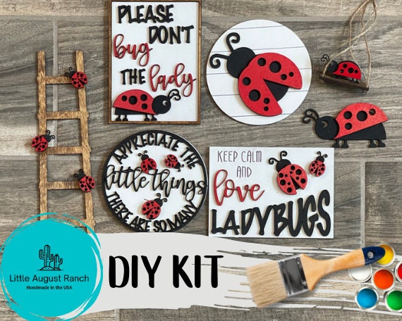 Ladybug Tiered Tray  DIY- Garden Tier Tray Bundle - Summer Tiered Tray Decor Bundle DIY - Ladybug Wood Blanks