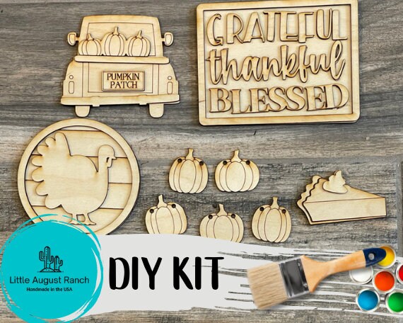 Thanksgiving Tiered Tray DIY Kit - Quick and Easy Tiered Tray Bundle - Paint it Yourself Tiered Tray Decor