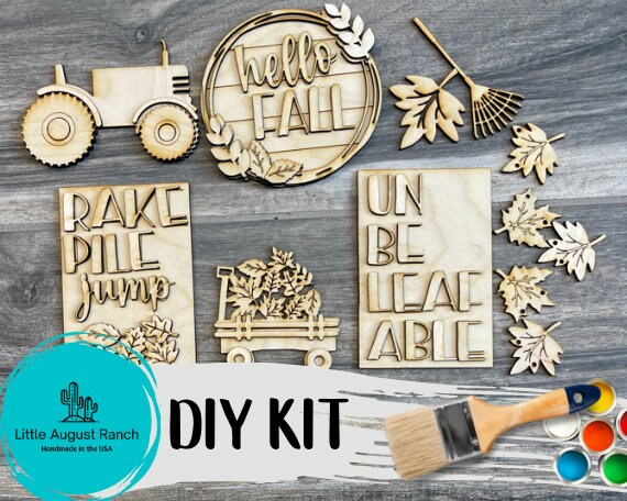 Fall Tiered Tray DIY Kit with paint and brushes by Little August Ranch.