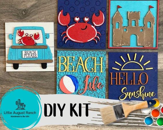 Summer Beach  DIY Decor - Interchangeable Ladder Insert DIY Bundle - Leaning Ladder Insert Kit -Crab Wood tile - Tiered Tray Paint Kit