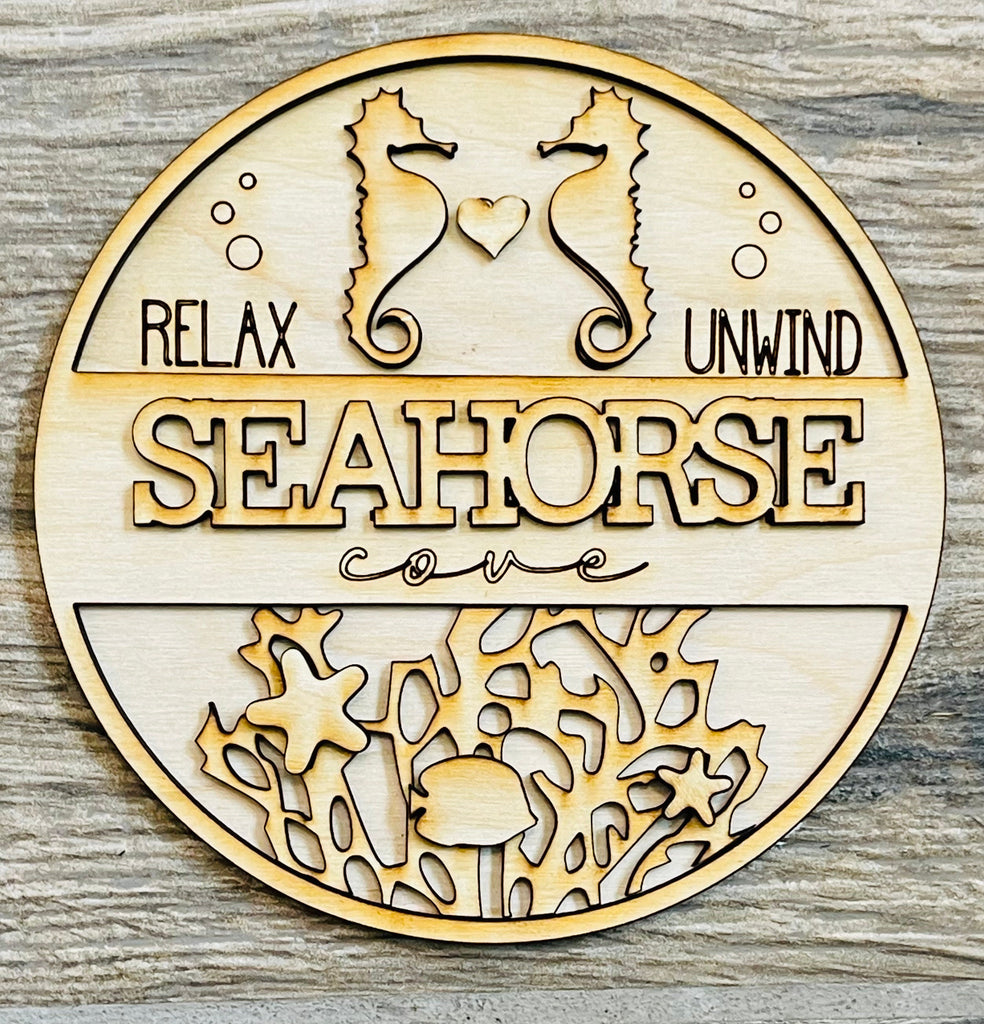 Seahorse Tiered Tray - Under the Sea Themed Tiered Tray - Beach Decor - Ocean Wood Blanks to Paint