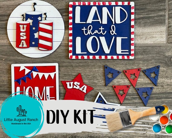 4th of July Tiered Tray DIY Kit - Patriotic Quick and Easy Tiered Tray Bundle - Paint it Yourself Tiered Tray Decor -Independence Day Bundle