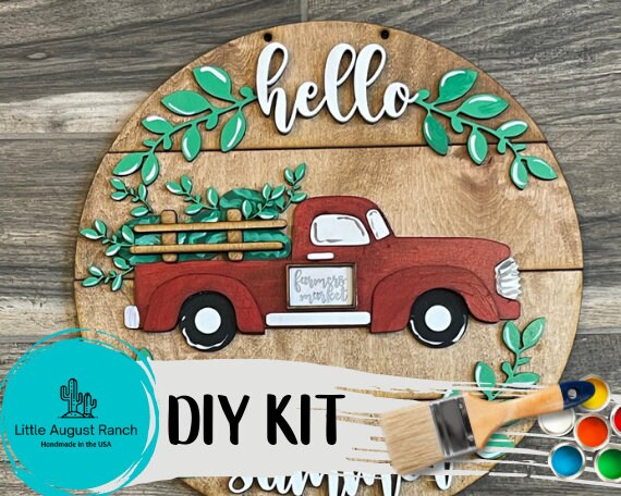 Hello Summer Door Hanger DIY Kit - Old Truck Welcome Paint Kit Wall Hanging
