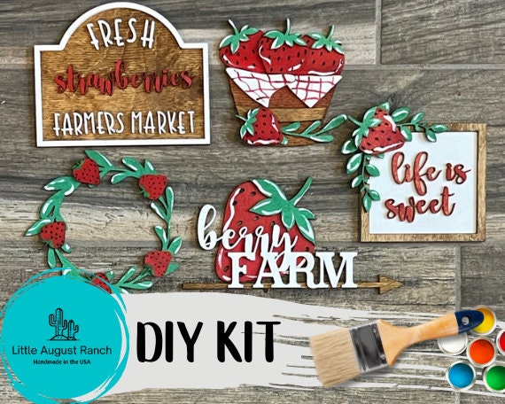 Strawberry Tiered Tray DIY Paint Kit - Famers Market Wood Blanks - U-Pick- Summer Paint Kit