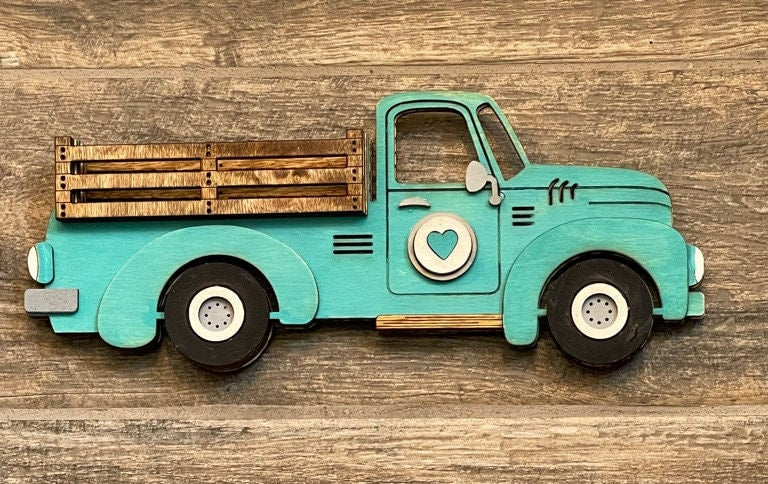 Standing Vintage Truck DIY - Base for Interchangeable Inserts - Tiered Tray Decor -  Freestanding Shelf Decor - Paint it Yourself Kit