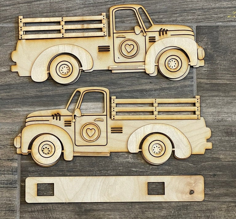 Standing Vintage Truck DIY - Base for Interchangeable Inserts - Tiered Tray Decor -  Freestanding Shelf Decor - Paint it Yourself Kit