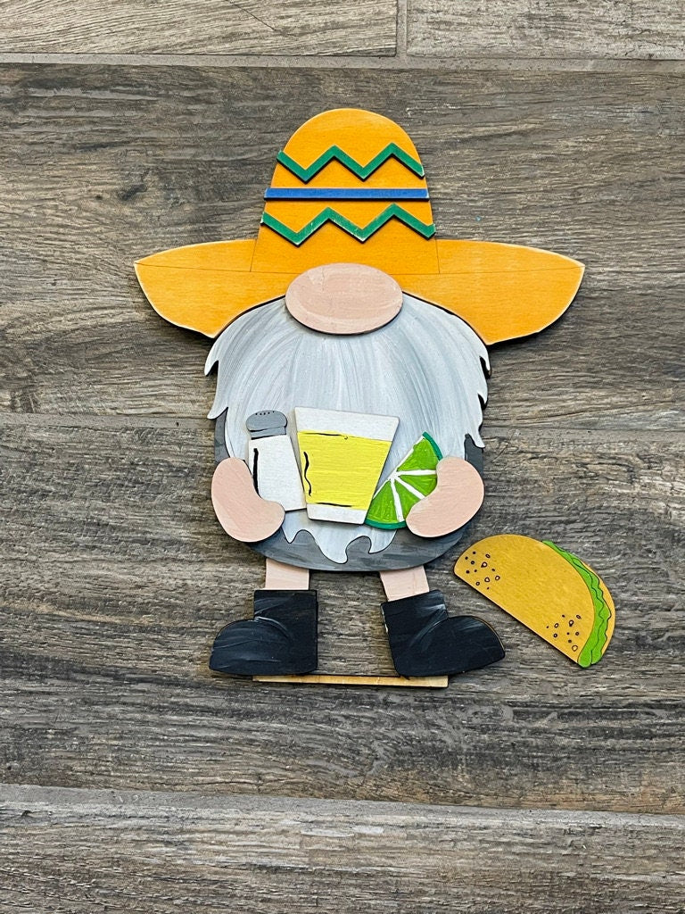 A Fiesta Freestanding Wood Gnome Outfit - Cinco de Mayo Interchangeable Gnomes, designed for a DIY Mexican Fiesta by Little August Ranch.