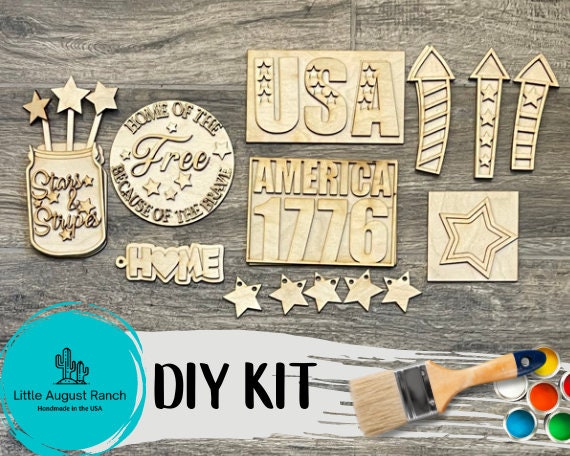 DIY Tiered Tray 4th of July - Patriotic - America - 1776 - Paint and Decorate Yourself - USA Wood Blanks