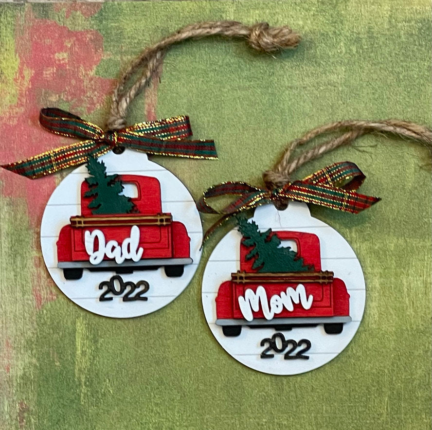 Little Red Truck Personalized Christmas Ornament - 2022 Christmas Ornament - Handmade Christmas Ornament