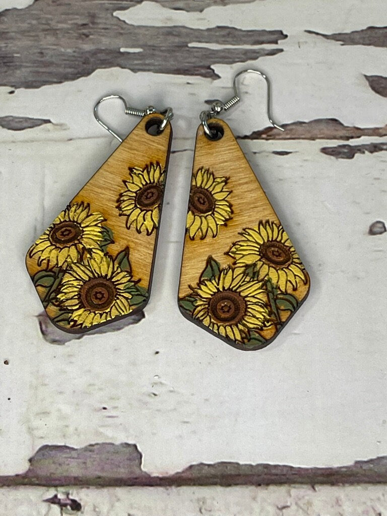 Sunflower Earrings - Painted Wood Earrings