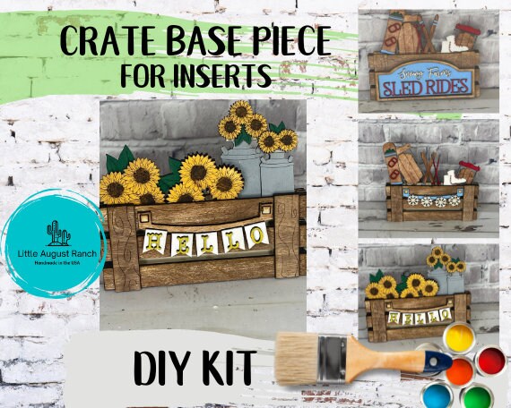 Crate Base for Inserts - DIY Interchangeable Market - Freestanding Shelf Decor - Paint it Yourself Kit