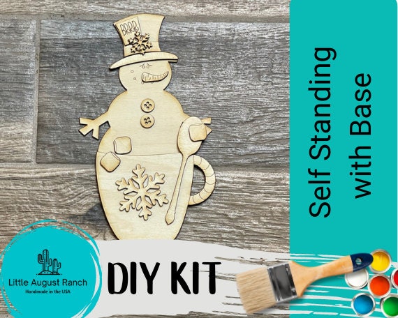 Winter Hot Cocoa Snowman DIY - Standing Gnome on Base - Snowman DIY Paint Kit - DIY Shelf Decor