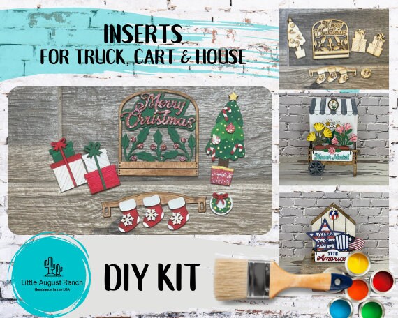 Merry Christmas Insert DIY - Christmas Stockings Inserts for Interchangeable Inserts - Tiered Tray Decor - Paint it Yourself Kit
