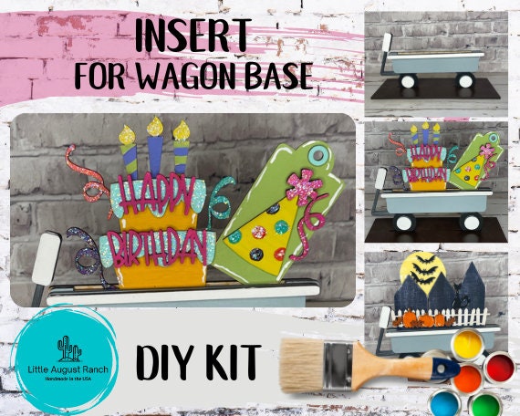 Birthday Wagon Insert for Interchangeable Inserts - Unfinished Decor