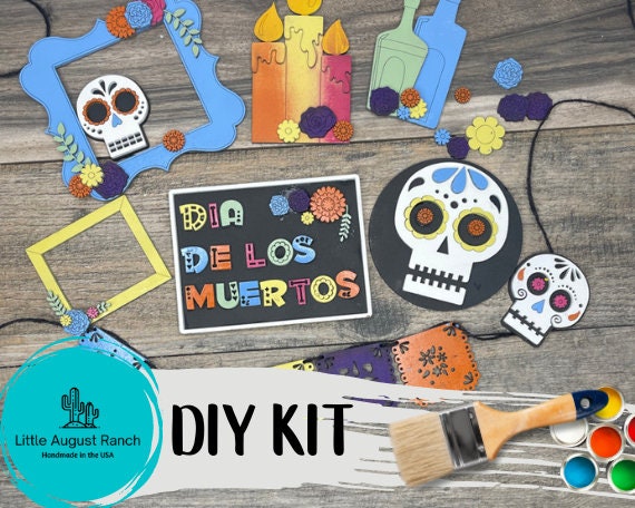 Day of the Dead Tiered Tray Decor Bundle DIY - Dia De Los Muertos Wood Blank Kit for Painting