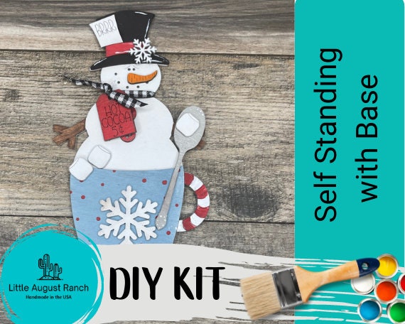 Winter Hot Cocoa Snowman DIY - Standing Gnome on Base - Snowman DIY Paint Kit - DIY Shelf Decor