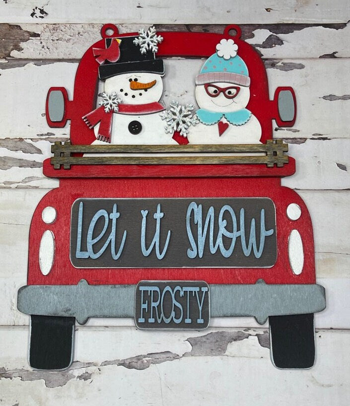Let it Snow Insert for Large Interchangeable Truck - Snowmen Hanging or Self Standing Truck for Interchangeable Pieces