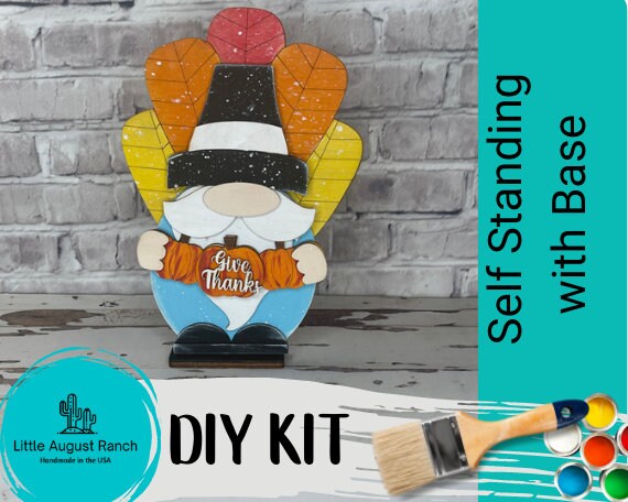Thanksgiving Gnome DIY - Standing Gnome on Base - Turkey DIY Paint Kit - DIY Shelf Decor