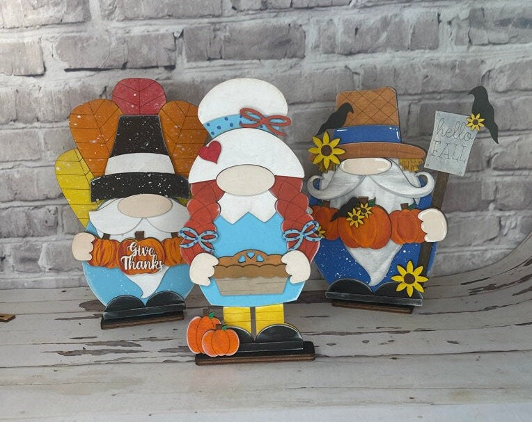 Thanksgiving Gnome DIY - Standing Gnome on Base - Turkey DIY Paint Kit - DIY Shelf Decor