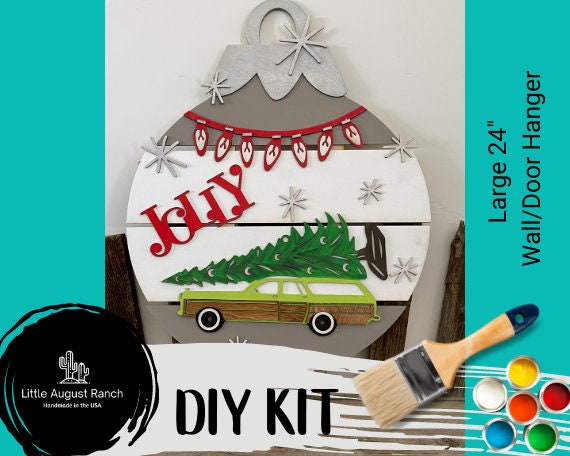 Jolly Station Wagon Christmas Large 24" Door Hanger DIY Kit - Paint Kit Wall Hanging