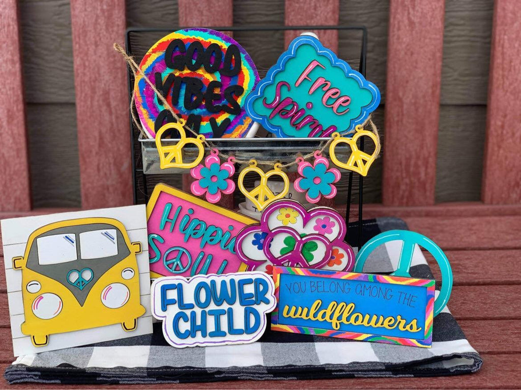 Hippie Tiered Tray Decor Bundle DIY - Flower Child - Beach Van - Good Vibes - Wood Blanks